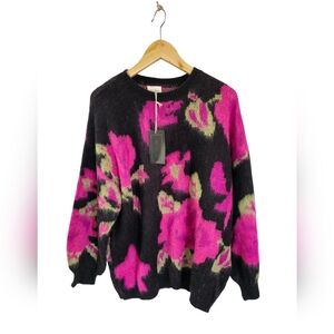 NWT 1 4 3 Story by Line upCurvy Finnegan Fuzzy Sweater Black Fuschia Size 2X